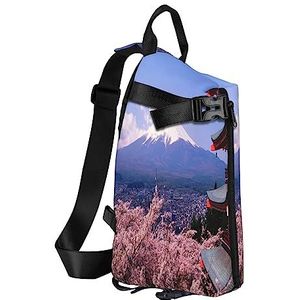 Sling Rugzak Borsttas Leuke Puppy Grappige Anti-Diefstal Crossbody Schoudertas Dagrugzak Outdoor Sport Reizen Wandelen voor Mannen Vrouwen, Mount Fuji Japan, Crossbody Backpack