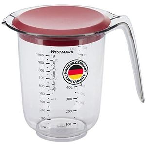 Westmark Maatbeker, met deksel, meertalige schaalverdeling en verschillende meeteenheden, inhoud: 1 l, kunststof, doorzichtig/rood, 30662270