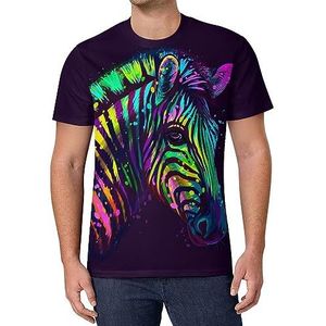 Neon Veelkleurige Zebra Portret Mannen Korte Mouw T-shirt Causale Ronde Hals Tee Mode Zomer Tops
