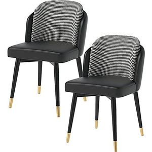 GEIRONV Eetkamerstoel Set van 2, Modern PU-leer met gewatteerde zitting Gestoffeerde loungestoelen met metalen poten Aanrechtstoel Eetstoelen (Color : Black, Size : 91 * 43 * 45cm)