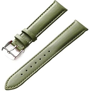 QtthZZr Horlogebandje van echt leer voor mannen en vrouwen, 14-24 mm, zachte en comfortabele reservearmband, roodbruin, blauw, Olijfgroen, 17 mm