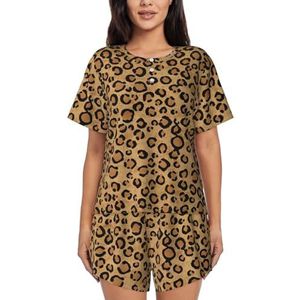 Wilde luipaard dierenprint dames zomer zachte tweedelige bijpassende outfits korte mouw pyjama lounge pyjama sets, Zwart, S