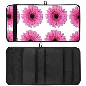 Potlood Wrap, Reizen Tekening Kleurpotlood Roll Organizer voor Artiest, Potloden Pouch Case Roze Echte Daisy Flower