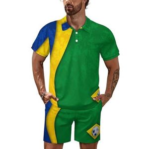 Voetbal in Brazilië vlag heren poloshirt set korte mouwen trainingspak set casual strand shirts shorts outfit XL