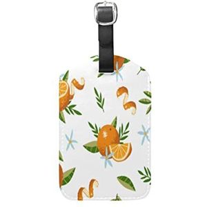 Bloemen Fruit Oranje Cartoon Lederen Bagage Bagage Koffer Tag ID Label voor Reizen (3 Stks), Pattern, 12.5(cm)L x 7(cm)W