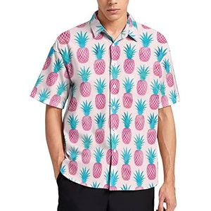 Roze ananassen zomer heren shirts casual korte mouw button down blouse strand top met zak 3XL
