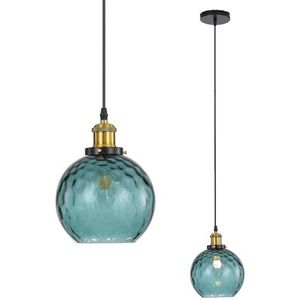 LFsem Hanglamp met 15 cm kleurrijke wervelende glazen bal lampenkap, industriële antieke bronzen E27 loftbar plafondlamp hanglamp (donkerblauw)