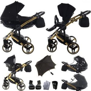 Junama Diamond S-Line V3 2-in-1 3-in-1 4-in-1 Baby Pram Pushchair Autostoel ISOFIX - Free Umbrella Exclusive Prams (3-in-1 (met autostoel), zwart-goud 02)