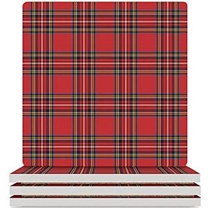 Rood Zwart Buffalo Schotse Tartan Plaid Geruit Gepersonaliseerde Onderzetters voor Drankjes/Bruiloft/Gift/Nieuwe Thuis Grappige Onderzetters Set van 4/6 Vierkant 9,7 cm