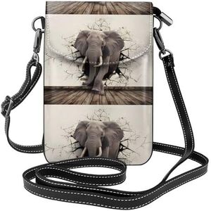 Gebroken Muur Olifant Lederen Cross Body Flip Telefoon Tas Met Afneembare Schouderbanden, Gebruikt Voor Reizen, Dating, Vakantie Geschenken, Zwart, Eén maat