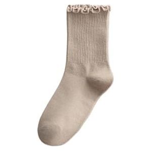 YIJIANUO 6 Paar Ruches Midden Tube Sokken Vrouwen Ademend Effen Kleur Set Zwart Wit Koffie Beige Losse Stapel Sokken Zweetabsorberend, 6 paar kaki, Eén maat