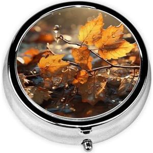 Pillendoos Herfst Bladeren Ronde Pil Case 3 Compartiment Geneeskunde Pil Organizer Leuke Pil Organizer Draagbare Reizen Pillendoos Vitamine Kabeljauw Leverolie Opbergdoos Unieke Gift