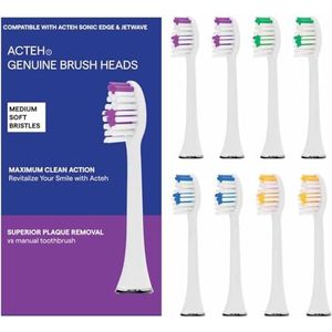 Acteh Vervangende tandenborstelkoppen compatibel met Acteh, JetWave UV, Sonic Edge, eBrush-modellen (8 stuks wit)