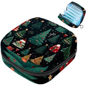 Maandverband Opbergtas Menstruatie Cup Pouch Meisjes Reizen Grote Capaciteit Make-up Maandverband Organisator, Kerstboom Patroon
