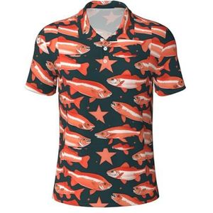 JBJGKHLP Zalm Print Veelzijdige Polo Shirts Sport Activiteiten Korte Mouw Mannen Geschenken Dagelijks Dragen Zacht, Zwart, S