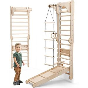 Goodevas Zweedse Ladder binnen Gym voor kinderen – Montessori Speelgym Klimset - Houten binnen Speeltuin Klimspeelgoed voor Peuters 1-7 jaar oud