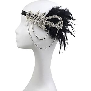 Veer Hoofdband 1920s Hoofdband Black Feather Bridal Great Gatsby 20s Gangster Flapper Headpiece Carnaval Veer Hoofdband (Size : DX9014)