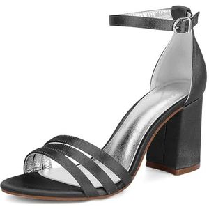 Vrouwen Lage Blokhak Bruiloft Sandalen Chunky Enkelriem Parels Bruidschoenen Open Teen Comfortabele Feest Prom Avond Pomp,zwart,36 EU