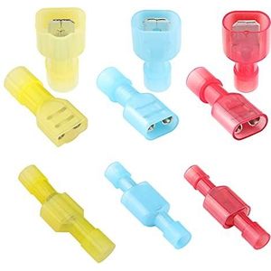 QitinDasen 100Pcs Volledig Geïsoleerde Draadconnectoren Set, Geïsoleerde Draad Krimp Terminal, Nylon Geïsoleerde Mannelijke & Vrouwelijke Connector (20 Paar Rood, 20 Paar Blauw, 10 Paar Geel)