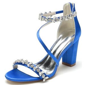 GHSIRUEU Vrouwen Open Teen Enkelbandje Chunk Hak Sandalen Bruidsmeisje Wedding Bridal Party Evening Homecoming Prom Dress Pumps Schoenen,Blauw,36 EU
