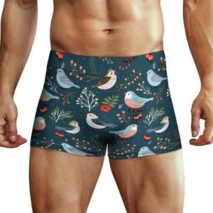 Schattige Winter Vogels Heren Boxer Slips Hoge Tailleband Zacht Ondergoed Stretch Trunks Panty