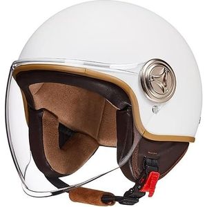 Vintage 3/4 Open Face Helm voor Mannen Vrouwen, Volwassenen Retro Motorfiets Halve Helm Straat Jet-Brommer Helm, Cruiser Chopper Scooter Motorfiets ATV Helmen met Vizier, DOT/ECE Goedgekeurd H