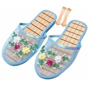 Chinese Mesh Slippers Voor Vrouwen, Vrouwen Bloemen Kralen Ademende Mesh Chinese Sandaal Slippers (Color : Blue, Size : 36 EU)