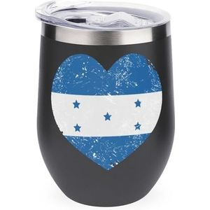 Honduras Retro hartvormige vlag koffiekopjes met deksels 12 oz steelloze dubbelwandige reizen koffiemok water beker zwart-stijl-17