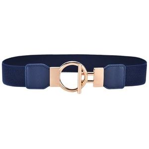 Dames smalle elastische riem for jurken, dunne retro stretch tailleband met gouden gesp(4yf-4 Navy Blue,85cm(Waist 85-130cm))