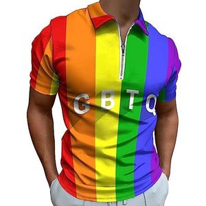 LGBTQ Rainbow Pride Flag poloshirt voor heren, casual T-shirts met ritssluiting en kraag, golftops, slim fit