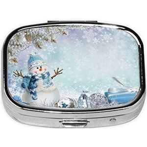Leuke Sneeuwpop Vierkante Pillendoos, Pil Dispenser Doos Kabeljauw Leverolie Doos Vitamine Pil Doos Patiënt Pillendoos