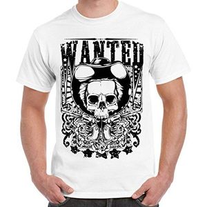 Wanted Poster Skull T-shirt voor heren, Kleur: wit, L