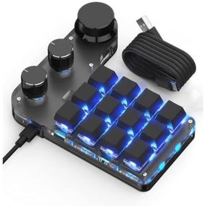 QPSJXN RGB Mechanical Keyboard, bluetooth, programmeerbaar macro-hot-swap-toetsenbord, verschillende apparaten, inclusief tablets en gaming-consoles met MX-schakelaars (12-3 zwart)