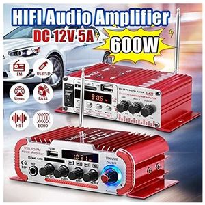 Audioversterker, 60 0W 2CH Home Auto Digitale versterkers HIFI Stereo Audio Bass Power versterker FM USB SD LED Subwoofer luidspreker(12V Adapter for home)