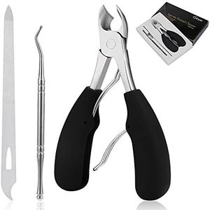 Podoloog teennagel Clippers, YINYIN Professionele dikke en ingegroeide teen nagelknipper voor mannen en senioren, pedicure tondeuse teennagel snijders, super scherp gebogen mes verzorging tool (zwart)