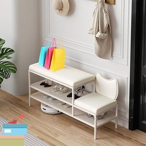 LQVAIPT Zitbank-organizer voor schoenenbank met gevoerde zitting voor ingang, slaapkamer en kamer, multifunctioneel schoenenrek voor de voordeur (crèmewit, 120 cm)