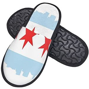 942 Pantoffels voor mannen Chicago vlag met hoge stijging gebouwen heren schoenen comfortabele heren pantoffels warme pantoffels, voor mannen, vrouwen, geschenken, Harige pantoffels 2061, 7/10.5 UK