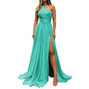 Chiffon bruidsmeisjesjurken voor dames, voor bruiloft, ruches galajurken, plooien, cocktailjurken, grote maten, Turkoois, 52 grote maten