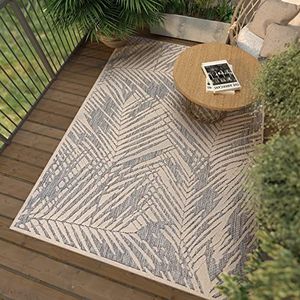 Mazovia Vloerkleed In- & Outdoor Weerbestendig - Tapijt voor Binnen en Buiten - Bloemen Patroon - Balkontapijt voor Terras, Tuin - OEKO-TEX Waterafstotend Carpet - Rug 200x300cm - Beige Grijs