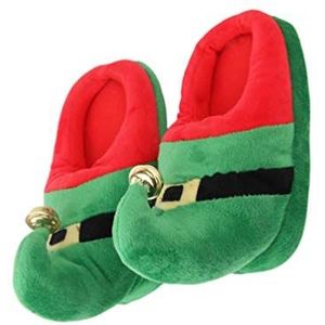 Kerst Elf Slippers Gezellige Harige Winter Slippers Pluche Zachte Warme Huis Slippers for Vakantie Kerst Kerstman Kostuum Dames Heren 1 Paar Maat 25-29 Rood
