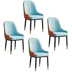 GEIRONV PU Lederen moderne eenvoudige lounge stoel, woonkamer slaapkamer keuken hotel receptie stoel eetkamer stoelen set van 4 Eetstoelen (Color : Blue)