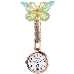 Yojack Gepersonaliseerd zakhorloge vlinder rose goud legering klein pin-zakhorloge verpleegkundige arts ziekenhuis cadeau horloge klok gegraveerd horloge (kleur: lichtgroen)