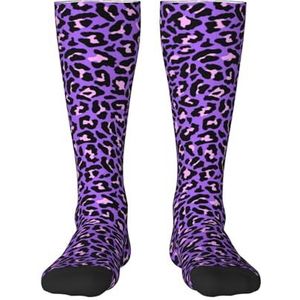 YsoLda Kousen Compressie Sokken Unisex Knie Hoge Sokken Sport Sokken 55CM Voor Reizen, Neon Paars Roze Luipaard Dieren Print, zoals afgebeeld, 22 Plus Tall