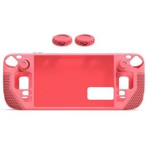 Beschermhoes voor steam deck, siliconen gamemachine beschermer cover skin met 2 joystickdoppen, antikras, antislip, volledige bescherming, draagtas (Roze)