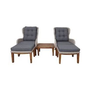 Tarrington House Sofa loungeset Kambuku, voor 2 personen van acaciahout, PE-rotan en aluminium, bruin/grijs, 2 x loungestoelen, 2 x voetenbankjes, 1 x bijzettafel en kussens van polyester