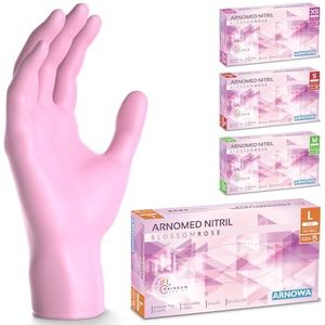 ARNOMED wegwerphandschoenen roze, nitril handschoenen L, wegwerphandschoenen met 100 stuks per doos, poedervrij. Latexvrije rubber handschoenen, verkrijgbaar in XS, S, M, L