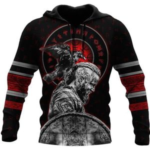 JJLLAZAD Viking Hoodie Heren Lange Mouw met Capuchon en Kangoeroezak Lente Herfst Norse Mythologie Gift,Ragnar lodbrok,XXL