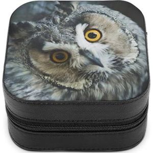 Geel Eyed Eagle Owl Leuke Sieraden Organizer Doos Voor Oorbellen Ketting Ringen Opslag Display Case Reizen Houder Grappige Gift Kleine