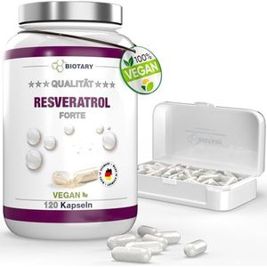 Resveratrol 120 capsules 500 mg, 4 maanden voorraad, inclusief pillendoos, laboratoriumgetest, veganistisch, 98% trans-resveratrol van Japanse vaste wortelwortelextract, zonder magnesiumstearaat