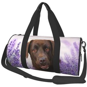 Bruine Labrador Lavendel Honden Retriever, Grote Capaciteit Reizen Plunjezak Ronde Handtas Sport Reistas Tote Bag Fitness Tas, zoals afgebeeld, Eén maat